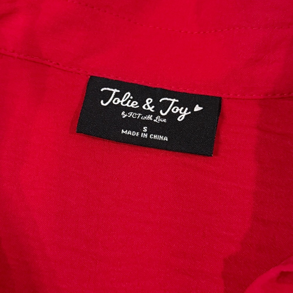 Red Jolie & Joy Blouse, Collared V Neck, Long Bishop Sleeves, Women's Size S - Picture 8 of 10